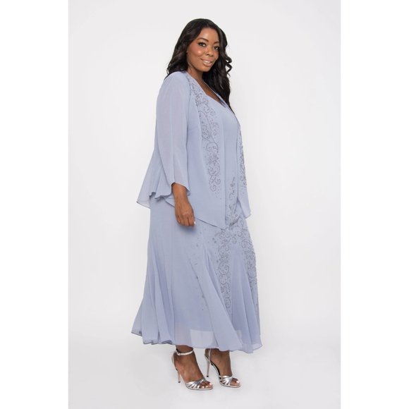 R&M Richards Dresses Periwinkle Plus Size Long Mother Of The Bride